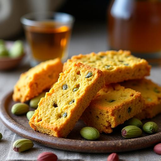 Cantucci dorati allo zafferano con pistacchi verdi